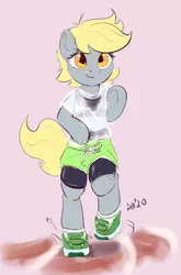 Size: 1710x2589 | Tagged: safe, artist:drafthoof, derpibooru import, derpy hooves, pegasus, pony, bipedal, clothes, running, shoes, shorts, sports, underp