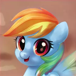 Size: 1024x1024 | Tagged: safe, artist:thisponydoesnotexist, derpibooru import, machine learning generated, pegasus, pony, artificial intelligence, bust, cute, female, image, jpeg, looking at you, neural network, not rainbow dash, open mouth, portrait, simple background, solo