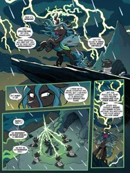 Size: 768x1024 | Tagged: safe, artist:tonyfleecs, derpibooru import, idw, queen chrysalis, changeling, changeling queen, spoiler:comic, spoiler:friendship in disguise, spoiler:friendship in disguise01, backfire, cloak, clothes, comic, female, imminent crossover, imminent invasion, lightning, this will not end well