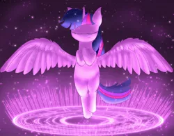 Size: 2550x2000 | Tagged: safe, artist:chocodamai, derpibooru import, twilight sparkle, alicorn, digital art, eyes closed, female, magic, magic circle, solo, twilight sparkle (alicorn)