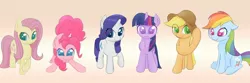 Size: 2048x683 | Tagged: safe, artist:chocodamai, derpibooru import, applejack, fluttershy, pinkie pie, rainbow dash, rarity, twilight sparkle, digital art, mane six