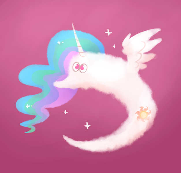 Size: 1480x1417 | Tagged: safe, artist:confetticakez, derpibooru import, princess celestia, alicorn, pony, female, mare, solo, sparkles, species swap, worm on a string