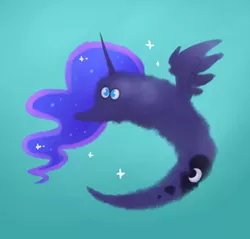 Size: 1480x1417 | Tagged: safe, alternate version, artist:confetticakez, derpibooru import, princess luna, alicorn, pony, female, mare, solo, sparkles, species swap, worm on a string