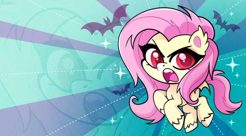 Size: 1450x805 | Tagged: safe, artist:techycutie, derpibooru import, fluttershy, bat pony, my little pony: pony life, bat ponified, fanart, flutterbat, race swap, wallpaper, zoom layer