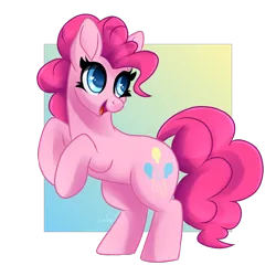Size: 2000x2000 | Tagged: safe, artist:lavenderheartsmlp, derpibooru import, pinkie pie, earth pony, pony, female, high res, mare, rearing, simple background, smiling, solo, transparent background