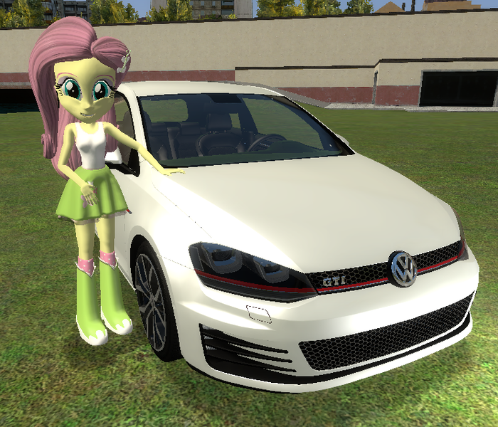 Size: 746x639 | Tagged: safe, artist:didgereethebrony, derpibooru import, fluttershy, equestria girls, 3d, female, gmod, solo, volkswagen, volkswagen golf, volkswagen golf gti