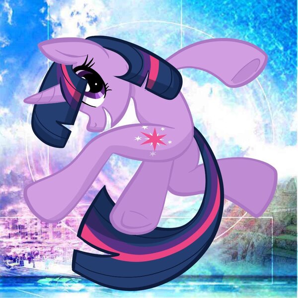Size: 1000x1000 | Tagged: safe, artist:rockin_candies, derpibooru import, twilight sparkle, pony, unicorn, abstract background, awkward pose, female, horn, smiling, solo, sonic adventure, sonic the hedgehog (series)