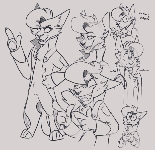 Size: 874x849 | Tagged: abyssinian, anthro, artist:rockin_candies, capper dapperpaws, clothes, coat, derpibooru import, finger gun, finger guns, grayscale, grin, male, monochrome, my little pony: the movie, nervous, nervous grin, raised hand, safe, sketch, smiling, solo, teeth