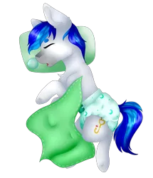 Size: 1709x1989 | Tagged: safe, artist:midnight magic, derpibooru import, oc, oc:hooklined, unofficial characters only, pony, baby, baby pony, blanket, bubble, diaper, female, filly, foal, simple background, sleeping, solo, transparent background