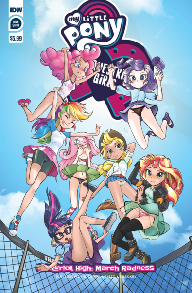Size: 1318x2000 | Tagged: questionable, artist:pencils, color edit, derpibooru import, edit, editor:michaelsety, idw, applejack, fluttershy, pinkie pie, rainbow dash, rarity, sci-twi, sunset shimmer, twilight sparkle, human, equestria girls, spoiler:comicequestriagirlsmarchradness, anime, armpits, black underwear, boots, bottomless, breasts, cameltoe, censored vagina, clothes, colored, converse, covering face, embarrassed, embarrassed nude exposure, embarrassed underwear exposure, female, frilly underwear, human coloration, humane five, humane seven, humane six, humanized, light skin, light skin edit, march radness, nudity, panties, partial nudity, partial nudity edit, pink underwear, shoes, skin color edit, skirt, striped underwear, underwear, underwear edit, upskirt