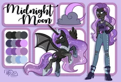 Size: 3237x2204 | Tagged: safe, artist:tassji-s, derpibooru import, oc, oc:midnight moon, oc:princess midnight moon, alicorn, equestria girls, reference sheet, solo
