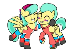 Size: 638x468 | Tagged: safe, artist:icey-wicey-1517, artist:kb-gamerartist, color edit, derpibooru import, edit, barley barrel, pickle barrel, pegasus, pony, alternate hairstyle, barrel twins, beanie, bisexual pride flag, brother and sister, clothes, collaboration, colored, ear piercing, earring, eyes closed, face paint, female, grin, hat, headcanon, hoodie, hug, jewelry, lgbt headcanon, male, mare, older, older barley barrel, older pickle barrel, piercing, polyamory pride flag, pride, pride flag, raised hoof, raised leg, sexuality headcanon, shirt, siblings, simple background, smiling, socks, stallion, striped socks, t-shirt, thigh highs, transparent background, twins