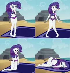 Size: 5400x5580 | Tagged: suggestive, artist:gmaplay, derpibooru import, rarity, equestria girls, ass, barefoot, beach, beach towel, belly button, bikini, butt, clothes, cute, disembodied hand, eyes closed, feet, female, girly, hand, kneeling, knock out, legs, midriff, ocean, open mouth, passing out, rearity, rock, sand, sexy, sleeping, sleepy, solo, swimsuit, towel