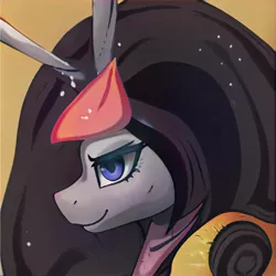 Size: 1024x1024 | Tagged: safe, artist:thisponydoesnotexist, derpibooru import, machine learning generated, pony, confident, female, image, jpeg, large mane, neural network, simple background, smiling, solo