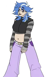 Size: 722x1181 | Tagged: safe, artist:greenarsonist, artist:icey-wicey-1517, color edit, derpibooru import, edit, lilymoon, human, adult, alternate hairstyle, belly button, bellyring, belt, chubby, clothes, collaboration, colored, ear piercing, earring, eyebrow piercing, female, humanized, jacket, jeans, jewelry, lipstick, makeup, midriff, nail polish, older, older lilymoon, pants, piercing, simple background, snake bites, solo, transparent background, wristband