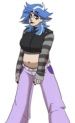 Size: 722x1181 | Tagged: safe, alternate version, artist:greenarsonist, artist:icey-wicey-1517, color edit, derpibooru import, edit, lilymoon, human, adult, alternate hairstyle, belly button, bellyring, belt, chubby, clothes, collaboration, colored, ear piercing, earring, eyebrow piercing, female, humanized, jacket, jeans, jewelry, lipstick, makeup, midriff, nail polish, older, older lilymoon, pants, piercing, simple background, snake bites, solo, transparent background, wristband