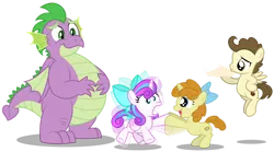 Size: 1280x713 | Tagged: safe, artist:aleximusprime, derpibooru import, pound cake, princess flurry heart, pumpkin cake, spike, alicorn, dragon, pegasus, pony, unicorn, flurry heart's story, bow, colt pound cake, cute, dough, energetic, fat, fat spike, female, filly, filly flurry heart, filly pumpkin cake, flurrybetes, hands on belly, hyper, meeting, older, older pound cake, older pumpkin cake, shaking, shaking hoof, silly, simple background, transparent background, vector, vibrating like a broken washing machine, winged spike