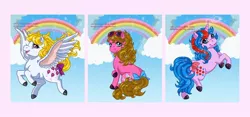 Size: 1024x480 | Tagged: safe, artist:honeykitten, derpibooru import, buttons (g1), shady, surprise, pony, bow, g1, tail bow