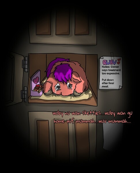 Size: 550x679 | Tagged: abandoned, abuse, artist:carpdime, crying, derpibooru import, female, fluffy pony, fluffy pony grimdark, fluffy pony original art, food, grimdark, implied death, pasta, sad, solo, spaghetti