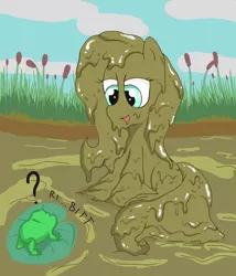 Size: 1200x1400 | Tagged: safe, artist:amateur-draw, derpibooru import, fluttershy, frog, pegasus, pony, covered in mud, female, mud, muddy, solo, squishy, swamp, wet and messy