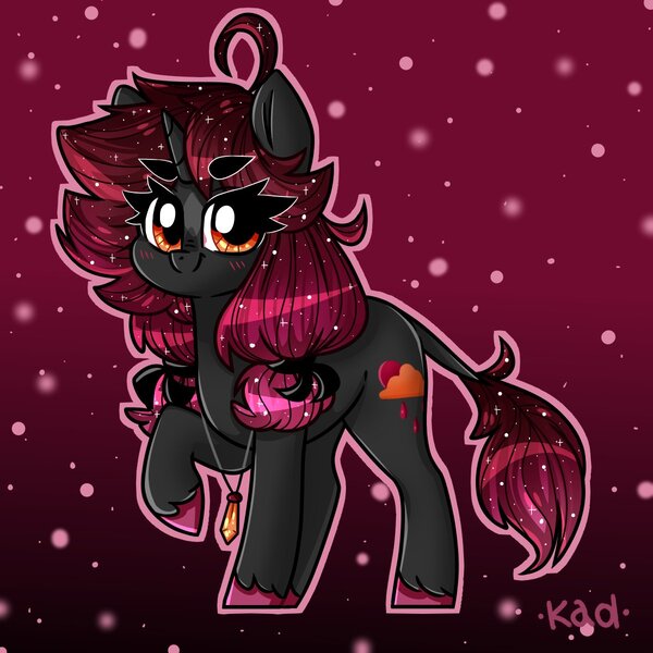 Size: 1200x1200 | Tagged: safe, artist:madkadd, derpibooru import, oc, unofficial characters only, pony, unicorn, abstract background, ethereal mane, horn, jewelry, leonine tail, necklace, smiling, solo, starry mane, unicorn oc, unshorn fetlocks