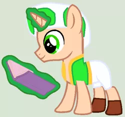 Size: 476x444 | Tagged: safe, artist:boringbases, artist:twidashfan1234, derpibooru import, ponified, pony, toad, unicorn, base used, book, colt, crossover, glowing horn, green, green toad, hat, horn, male, mushroom hat, super mario bros., toad (mario bros)