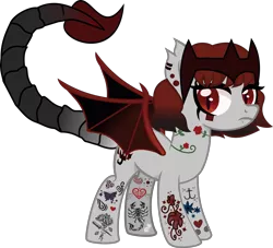 Size: 4000x3631 | Tagged: safe, artist:sparklysapphire, derpibooru import, oc, oc:danger doodle, unofficial characters only, bat pony, hybrid, original species, pony, scorpion, scorpion pony, bat pony oc, bat wings, crown, ear piercing, earring, fangs, female, jewelry, mare, markings, piercing, regalia, scorpion tail, simple background, solo, tattoo, transparent background, wings