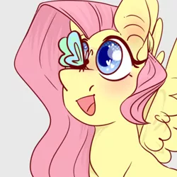 Size: 500x500 | Tagged: safe, artist:rumlion, derpibooru import, fluttershy, butterfly, insect, pegasus, pony, bust, butterfly on nose, female, heart eyes, insect on nose, looking at something, mare, open mouth, portrait, simple background, smiling, solo, spread wings, three quarter view, white background, wingding eyes, wings