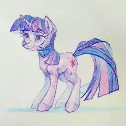 Size: 1080x1080 | Tagged: safe, artist:miss_glowwormis, derpibooru import, twilight sparkle, pony, unicorn, emala jiss challenge, female, mare, smiling, solo, traditional art, unicorn twilight