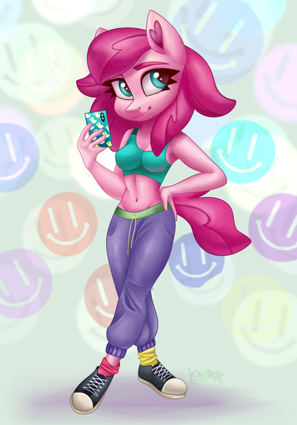 Size: 3500x5000 | Tagged: anthro, artist:irinamar, belly button, clothes, converse, derpibooru import, female, midriff, oc, oc:holivi, pants, safe, shoes, sneakers, solo, sports bra, sweatpants, unofficial characters only