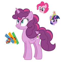 Size: 1280x1267 | Tagged: safe, artist:tenderrain46, derpibooru import, pinkie pie, twilight sparkle, twilight sparkle (alicorn), oc, alicorn, earth pony, pony, alicorn oc, big crown thingy, element of magic, female, horn, jewelry, magical lesbian spawn, mare, offspring, parent:pinkie pie, parent:twilight sparkle, parents:twinkie, regalia, simple background, transparent background, wings