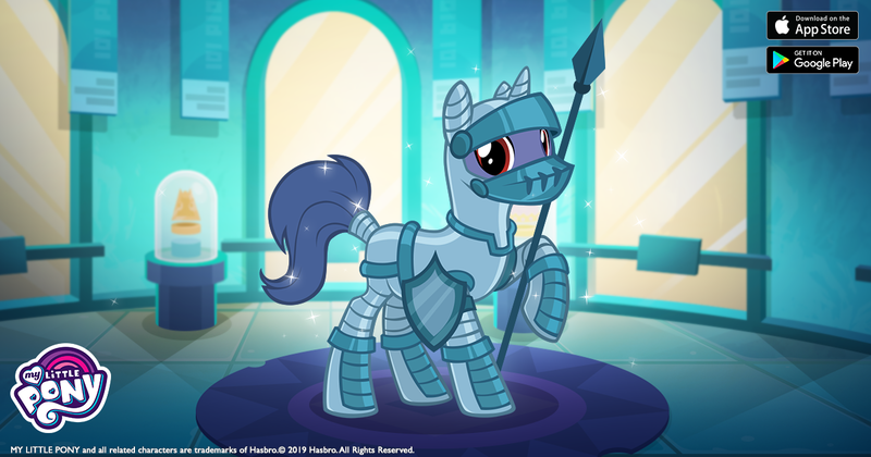 Size: 1200x630 | Tagged: safe, derpibooru import, idw, screencap, unicorn, from the shadows, armor, facebook, gameloft, idw showified, knight, medieval equestria, shield, spear, weapon