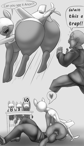 Size: 1060x1840 | Tagged: questionable, artist:tracerpainter, derpibooru import, human, original species, plane pony, pony, 2 handfuls of dat ass, anonymous, black and white, clothes, drone, faceful of ass, facesitting, grayscale, human male, judges, large butt, male, military grade equipment, monochrome, plane, presenting, simple background, suit, the ass was fat, white background