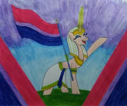 Size: 3466x2878 | Tagged: safe, artist:bsw421, derpibooru import, oc, oc:neferneferuaten nefertiti, unicorn, bisexual pride flag, egyptian, egyptian pony, pride, pride flag, pride month, solo