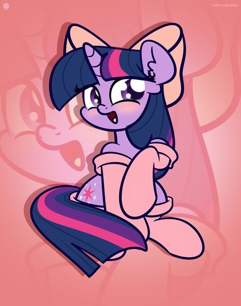 Size: 1920x2438 | Tagged: safe, artist:kimjoman, derpibooru import, twilight sparkle, pony, unicorn, blushing, bow, clothes, cute, daaaaaaaaaaaw, female, hair bow, mare, socks, solo, twiabetes, unicorn twilight, zoom layer