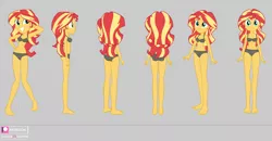 Size: 3884x2022 | Tagged: suggestive, artist:invisibleink, derpibooru import, sunset shimmer, equestria girls, equestria girls series, ass, belly button, black underwear, bra, breasts, bunset shimmer, butt, cleavage, clothes, feet, female, frilly underwear, image, panties, patreon, png, polka dot underwear, solo, solo female, stupid sexy sunset shimmer, underwear