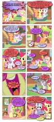 Size: 868x1966 | Tagged: apple bloom, artist:dziadek1990, censored vulgarity, comic, comic:lingua blanca, conversation, cutie mark crusaders, derpibooru import, dialogue, dumb fabric, edit, edited screencap, euphemism, fluttershy, fluttershy's cottage, mawshot, open mouth, safe, scootaloo, scootaloo is not a chicken, screencap, screencap comic, season 1, slice of life, spoonerism, stare master, sweetie belle, text