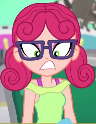 Size: 326x421 | Tagged: safe, derpibooru import, screencap, alizarin bubblegum, equestria girls, equestria girls series, tip toppings, tip toppings: fluttershy, spoiler:eqg series (season 2), angry, cropped, female, glasses, solo focus