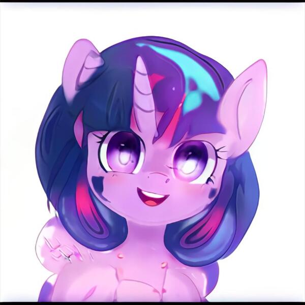 Size: 1024x1024 | Tagged: safe, artist:thisponydoesnotexist, derpibooru import, machine learning generated, pony, unicorn, cute, female, fusion, happy, image, jpeg, mare, misplaced horns, neural network, not starlight glimmer, not twilight sparkle, smiling