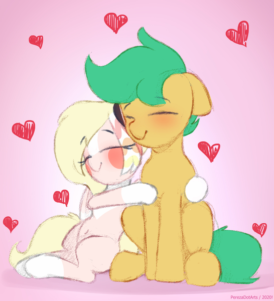 Size: 2092x2300 | Tagged: safe, artist:perezadotarts, derpibooru import, oc, oc:kitsume butterfly, oc:pen sketchy, unofficial characters only, earth pony, pegasus, pony, belly button, blushing, cute, earth pony oc, eyes closed, heart, hug, pegasus oc, shipping, simple background, smiling, text, wings