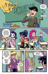 Size: 773x1188 | Tagged: safe, artist:pencils, color edit, derpibooru import, edit, editor:michaelsety, idw, applejack, cranky doodle donkey, fluttershy, ms. harshwhinny, pinkie pie, rainbow dash, rarity, sci-twi, sunset shimmer, trixie, twilight sparkle, equestria girls, spoiler:comicequestriagirlsmarchradness, colored, detention, detention is magic, human coloration, humane eight, humane five, humane seven, humane six, jewelry, korean, light skin, light skin edit, moon runes, page, ring, skin color edit