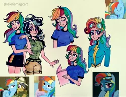 Size: 3800x2941 | Tagged: safe, artist:valeriamagicart, derpibooru import, daring do, rainbow dash, human, pegasus, alternate hairstyle, book, hair swap, humanized, screencap reference, traditional art