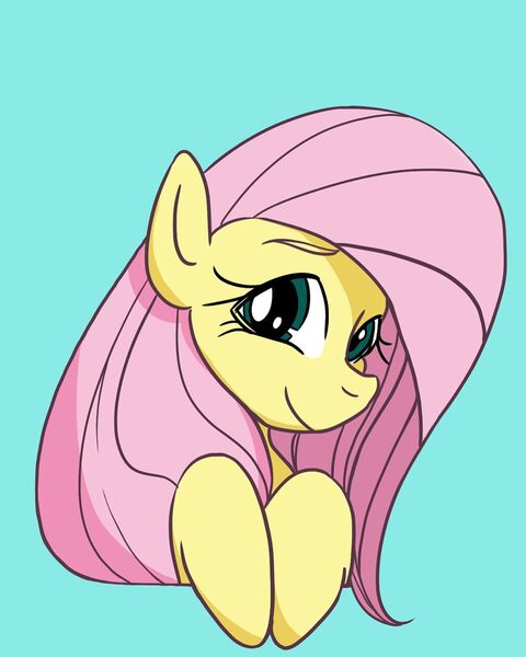 Size: 1080x1350 | Tagged: safe, alternate version, artist:yack.fr, derpibooru import, fluttershy, pegasus, pony, blue background, bust, eyelashes, female, mare, simple background, smiling, solo