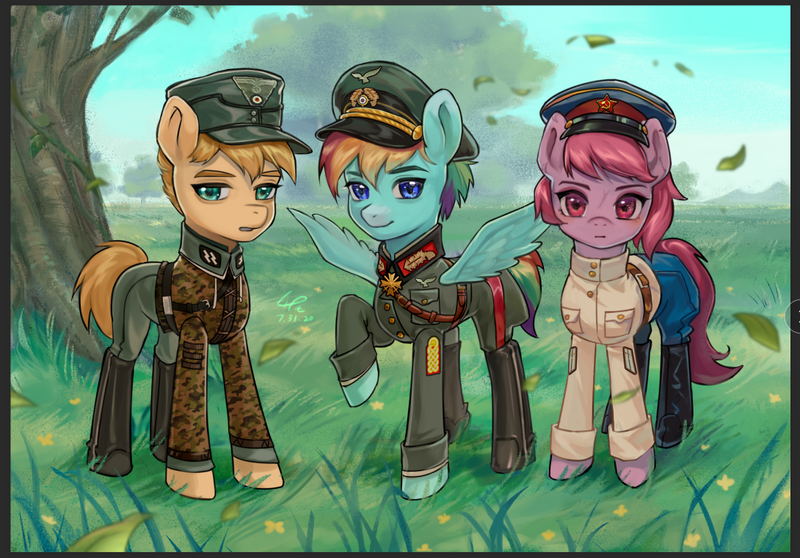 Size: 1090x760 | Tagged: safe, derpibooru import, earth pony, pegasus, pony, clothes, germany, nazi, nazi germany, photo, red army, soviet union, trio, uniform, waffen-ss, wehrmacht, world war ii