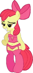 Size: 308x671 | Tagged: suggestive, derpibooru import, editor:angrymetal, apple bloom, earth pony, pony, semi-anthro, bedroom eyes, bipedal, clothes, female, hoof on hip, implied foalcon, panties, seductive pose, simple background, socks, solo, transparent background, underage, underwear