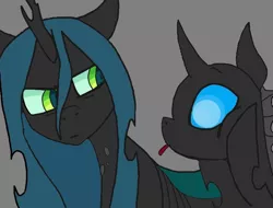 Size: 722x550 | Tagged: source needed, safe, artist:lunason, artist:truffle shine, derpibooru import, queen chrysalis, changeling, changeling queen, cute, female, impending doom, tired, tongue out