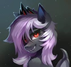 Size: 1032x969 | Tagged: source needed, safe, artist:ramiras, derpibooru import, oc, oc:sak, unofficial characters only, bat pony, pony, vampire, vampony, bat pony oc, bat wings, bust, cute, fangs, gothic, jewelry, portrait, regalia, solo, tiara, wings