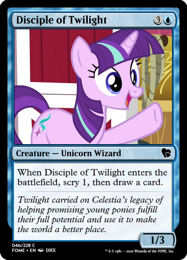 Size: 375x523 | Tagged: safe, derpibooru import, edit, starlight glimmer, harvesting memories, spoiler:harvesting memories, barn, ccg, implied twilight sparkle, magic the gathering, mane swap, starlight sparkle, trading card, trading card edit