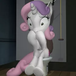 Size: 719x720 | Tagged: suggestive, artist:unknownface24, derpibooru import, sweetie belle, pony, unicorn, 3d, but why, female, implied diarrhea, implied pooping, older, older sweetie belle, sitting on toilet, solo, source filmmaker, story included, toilet