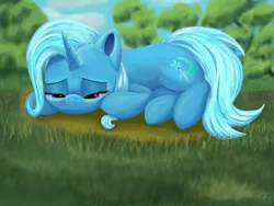 Size: 4000x3000 | Tagged: safe, artist:flusanix, derpibooru import, trixie, pony, unicorn, female, grass, mare, solo, tree